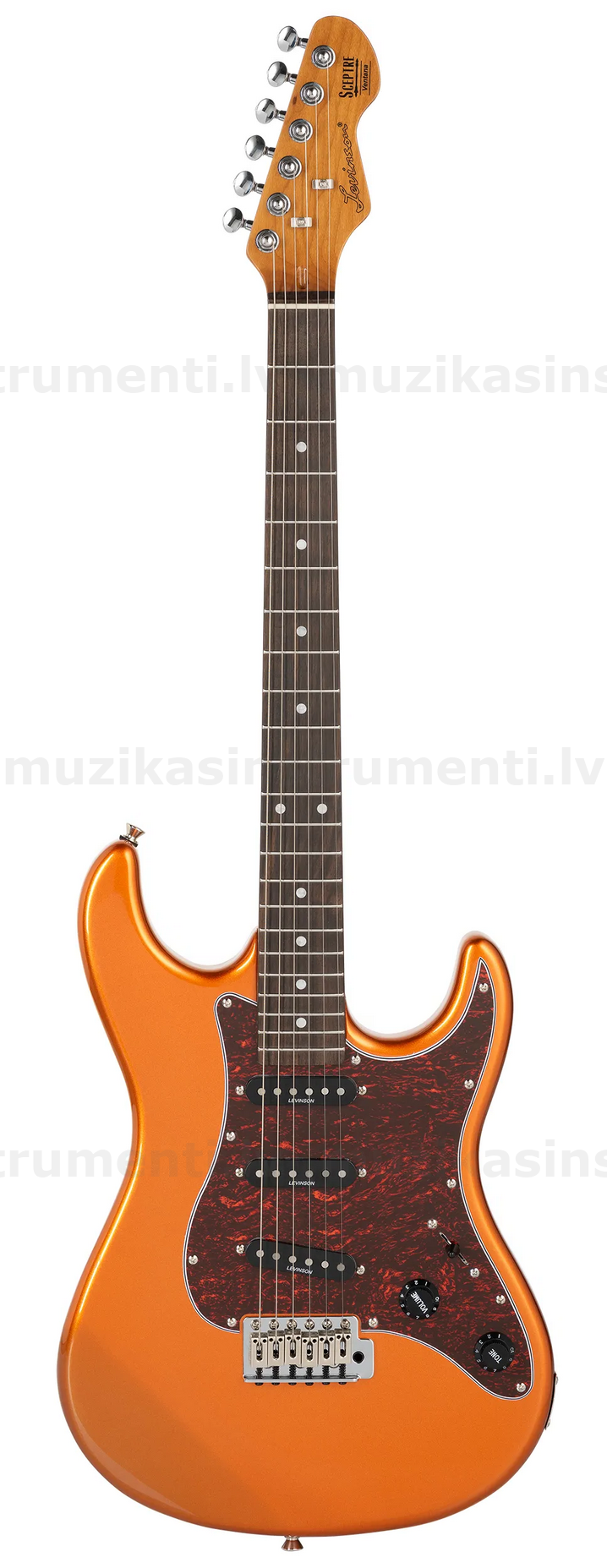 Sceptre Guitars Gen II – Ventana Standard SV1 SCP  Sporting a Levinson contoured Solid Okoume body, the Generation II Ventana delivers that sought after classic 60’s sound in a contemporary package. The North American torrified ‘Roasted’ hard maple neck is fitted with a Indian Laurel fingerboard which has a 240mm/9.5” radius, simulated bone nut & now features precision engineered stainless steel frets. Three calibrated Levinson S-E1 single coil pickups feature ALNICO 5 magnets to deliver classic tone with solid top end bite to cut through while the custom 50mm magnet spacing of neck pickup ensures excellent string to string response. The middle position pickup is reverse wound/reverse poled for noiseless operation in positions 2 and 4.  The Ventana Standard carries a Wilkinson WOV 02 tremolo and die cast machineheads for smooth, effortless tuning. A modern classic for today’s demanding musicians.