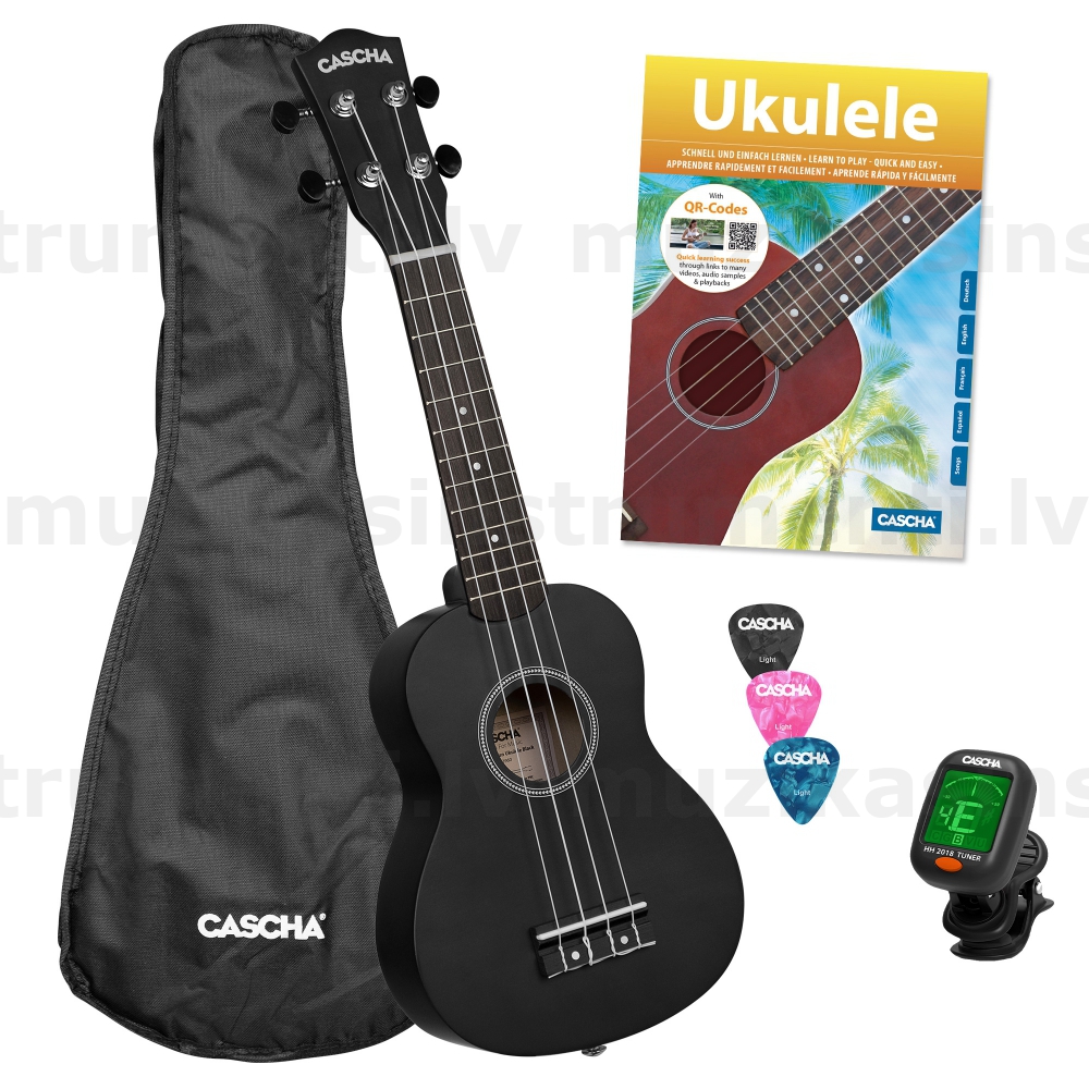 Cascha Soprano Ukulele Linden Black Set HH-3969