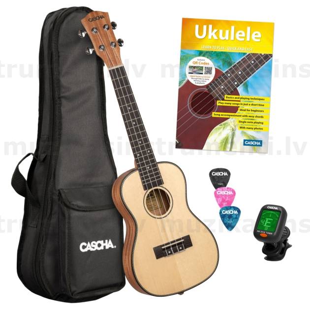 Ukuleles komplekts CASCHA Solid Top Concert Ukulele Bundle