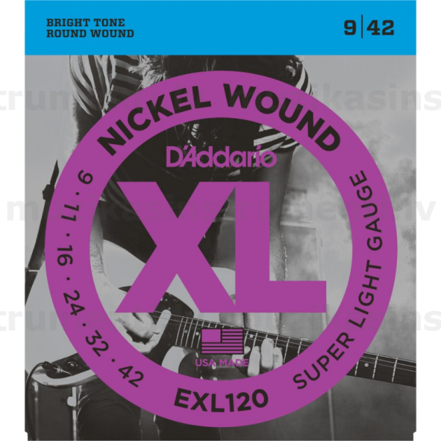 D'Addario EXL120 Nickel (9-42) elektriskās ģitāras stīgas