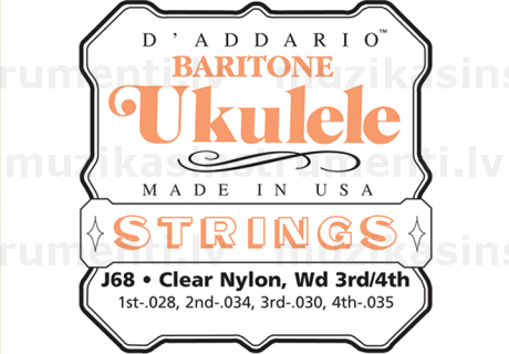 Baritona ukuleles stīgas D'Addario J68 Hawaiian Baritone Ukulele Strings