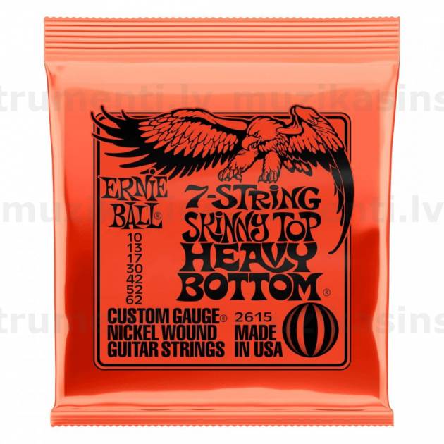 Ernie Ball 2615 Skinny Top Heavy Bottom Slinky 7-String (10 -62) elektriskās ģitāras klavieres