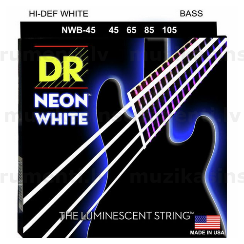 DR Strings Neon White NWB-45 (45-105) elektriskās basģitāras stīgas