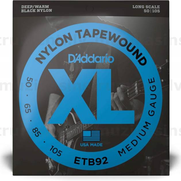 D'Addario ETB92 Black Nylon (50-105) elektriskās basģitāras stīgas