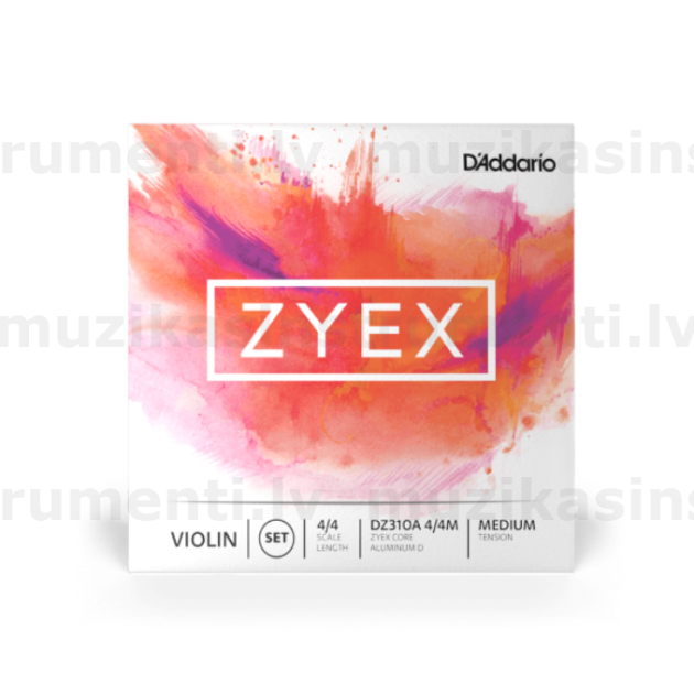 D'Addario Zyex vijoles stīgu komplekts ar alumīnija D stīgu, 4/4 Scale, Medium Tension